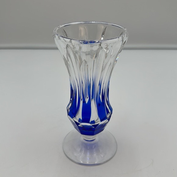 Art Deco Cobalt Blue Cut to Clear CRYSTAL VASE - Picture 13 of 16